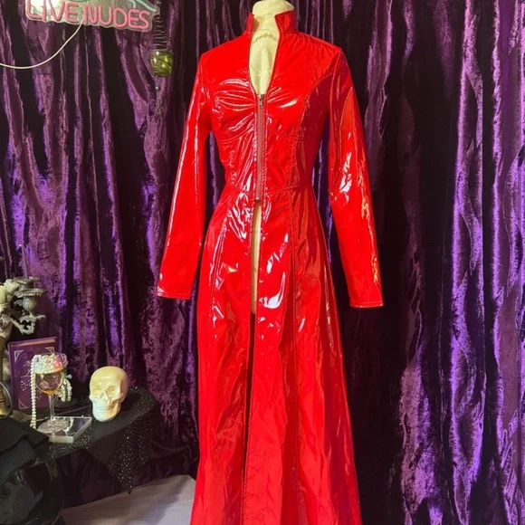 Red PVC Long Coat - Picture 2 of 5
